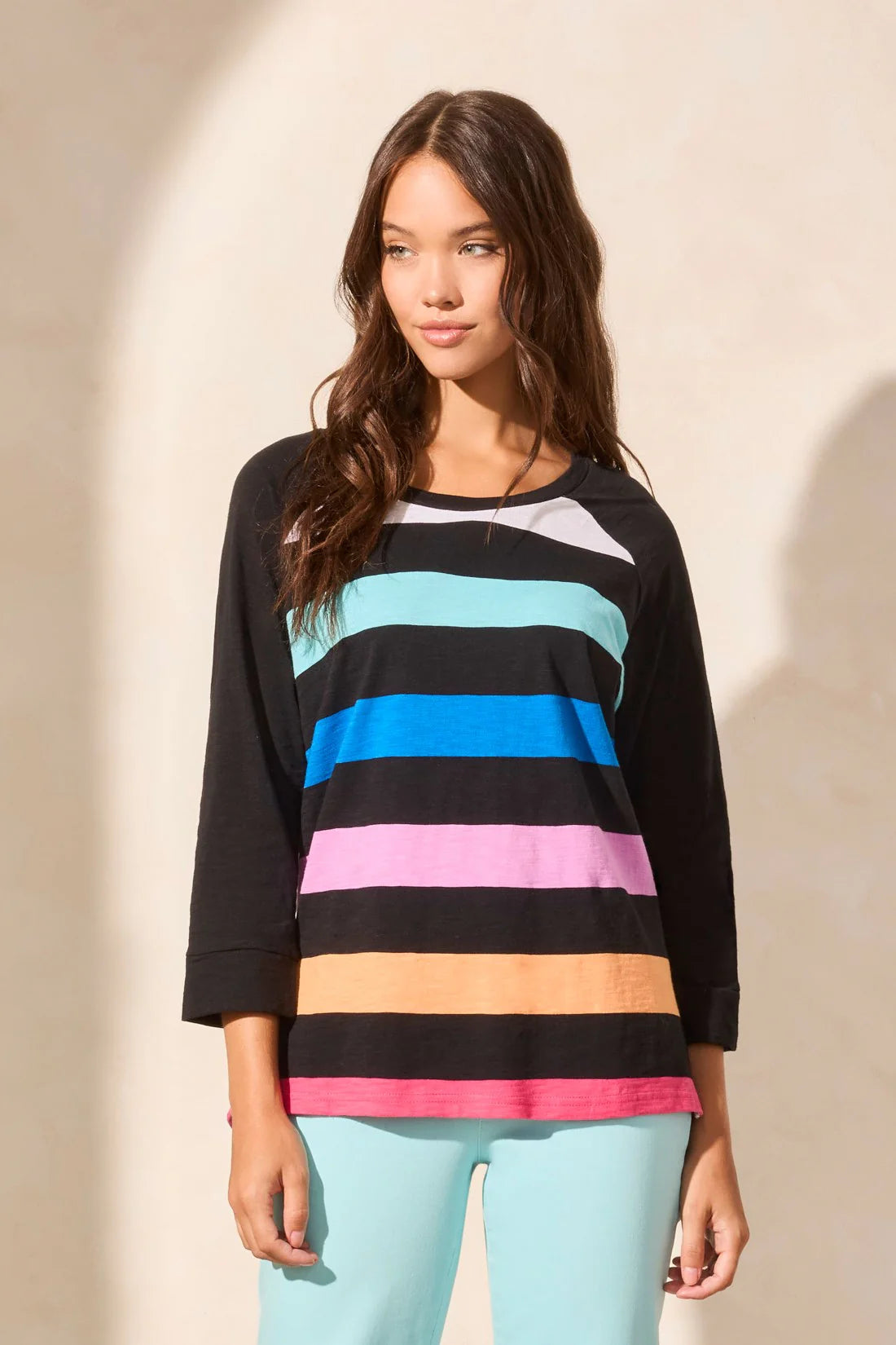 Striped Raglan Sleeve Crew Neck Top. Style TR2144O-3704