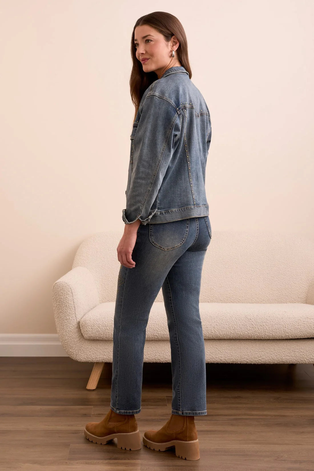 Studded Vintage Wash Denim Girlfriend Jacket. Style TR5956O-5229