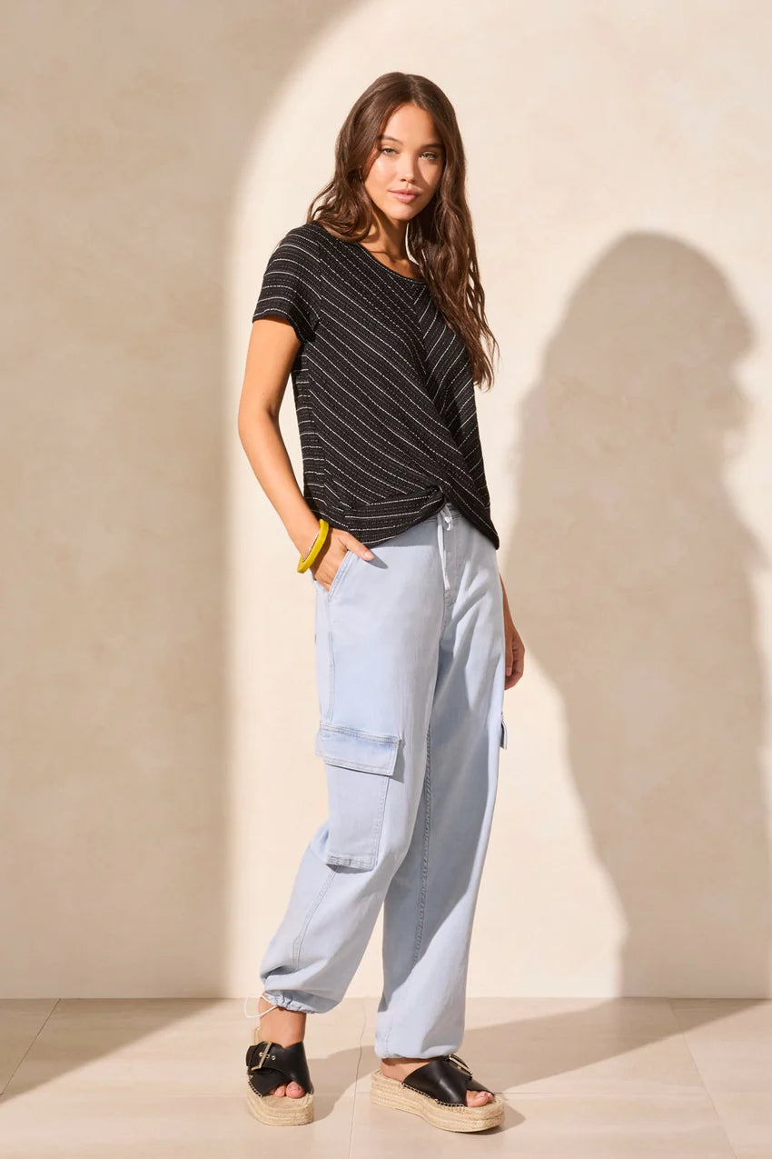 Textured Front Knot Crew Neck Top. Style TR5736O-5232