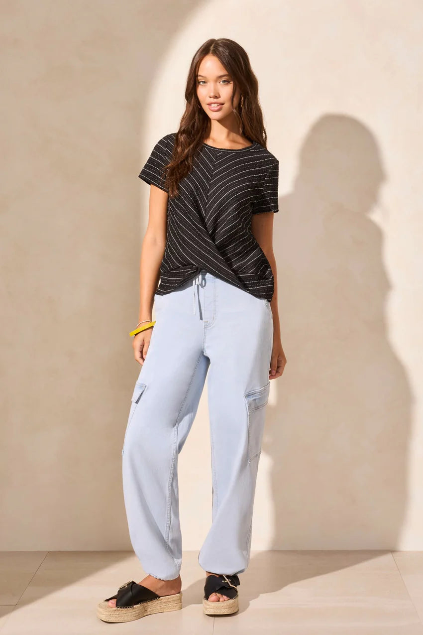 Textured Front Knot Crew Neck Top. Style TR5736O-5232