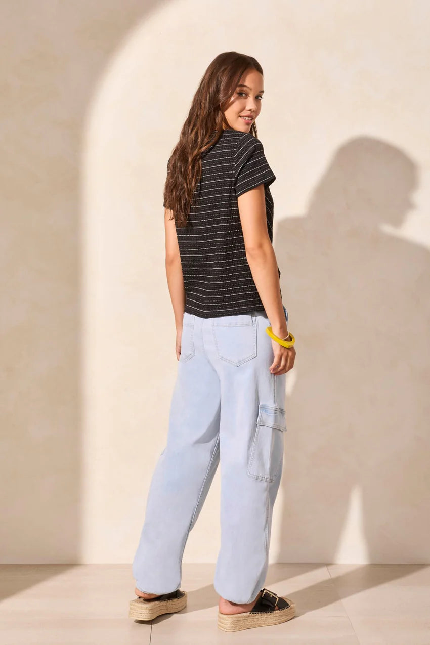 Textured Front Knot Crew Neck Top. Style TR5736O-5232