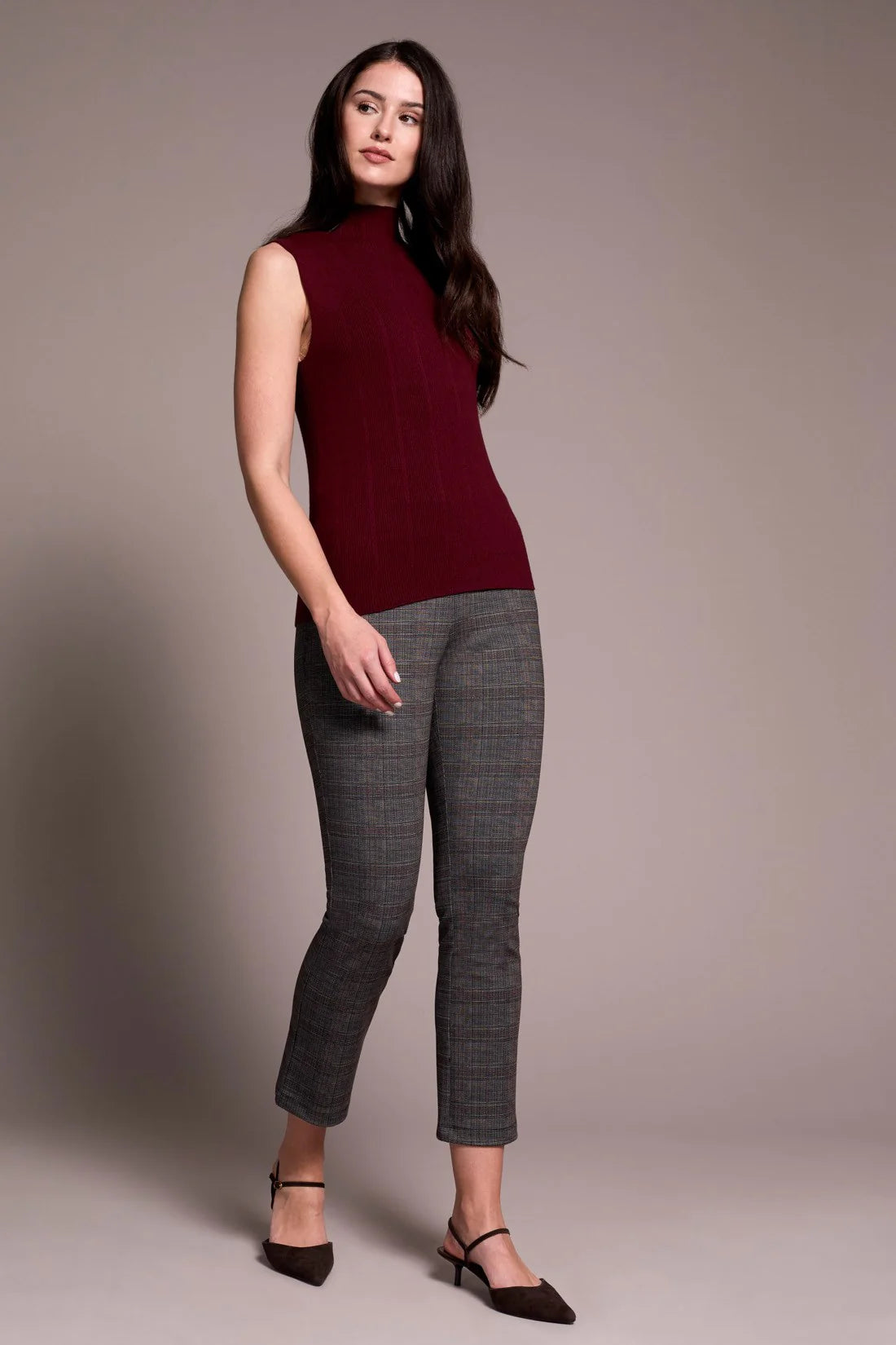 Sleeveless Mock Neck Ribbed Top. Style TR1561O-3833