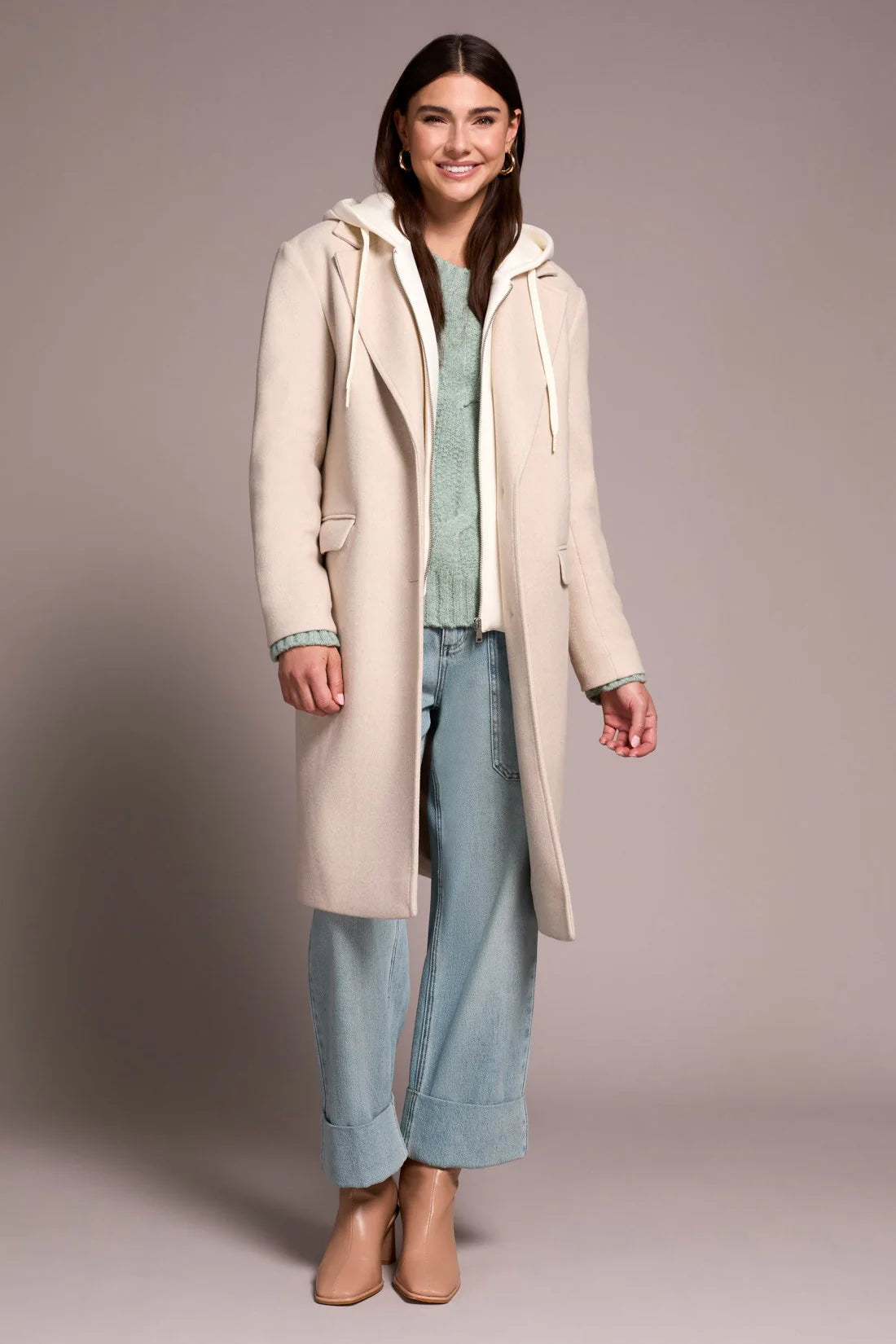 Soft Knit Removable Fooler Hoodie Coat . Tribal TR5942O-5369