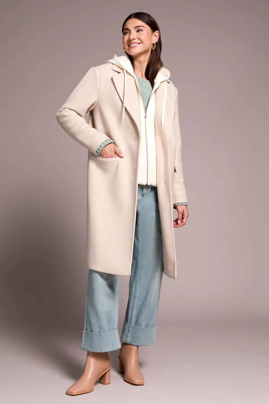 Soft Knit Removable Fooler Hoodie Coat . Tribal TR5942O-5369