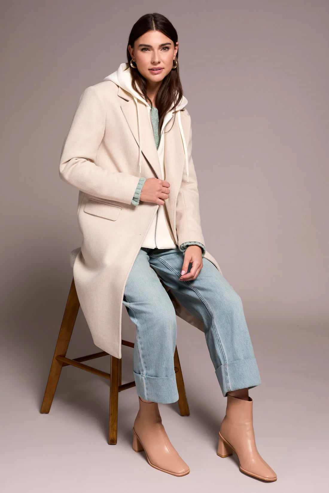 Soft Knit Removable Fooler Hoodie Coat . Tribal TR5942O-5369