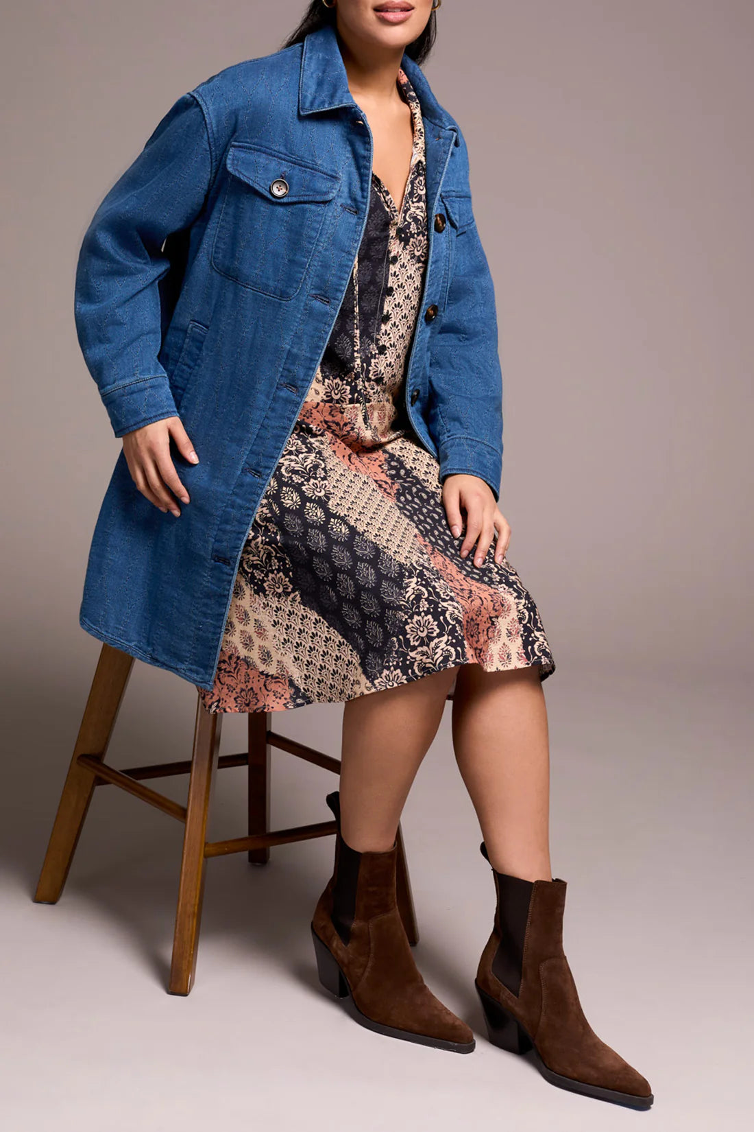 Long Button Front Quilted Shacket. Style TR5902O-5352