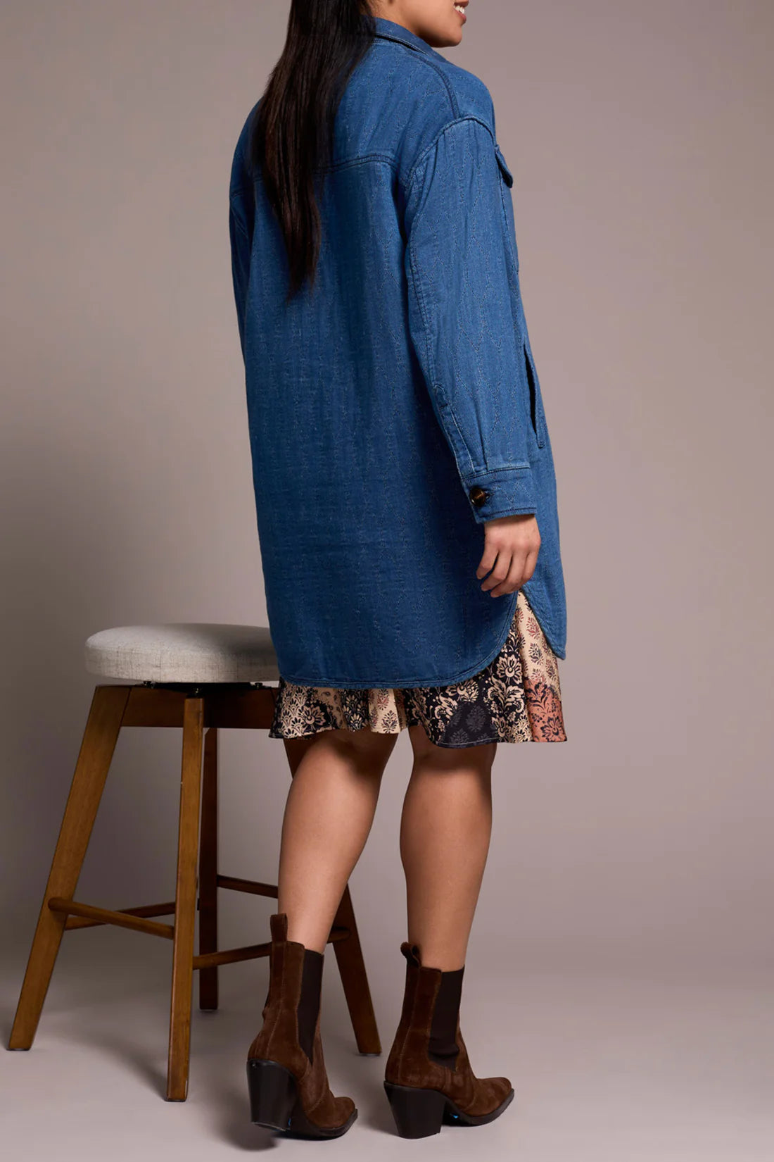 Long Button Front Quilted Shacket. Style TR5902O-5352