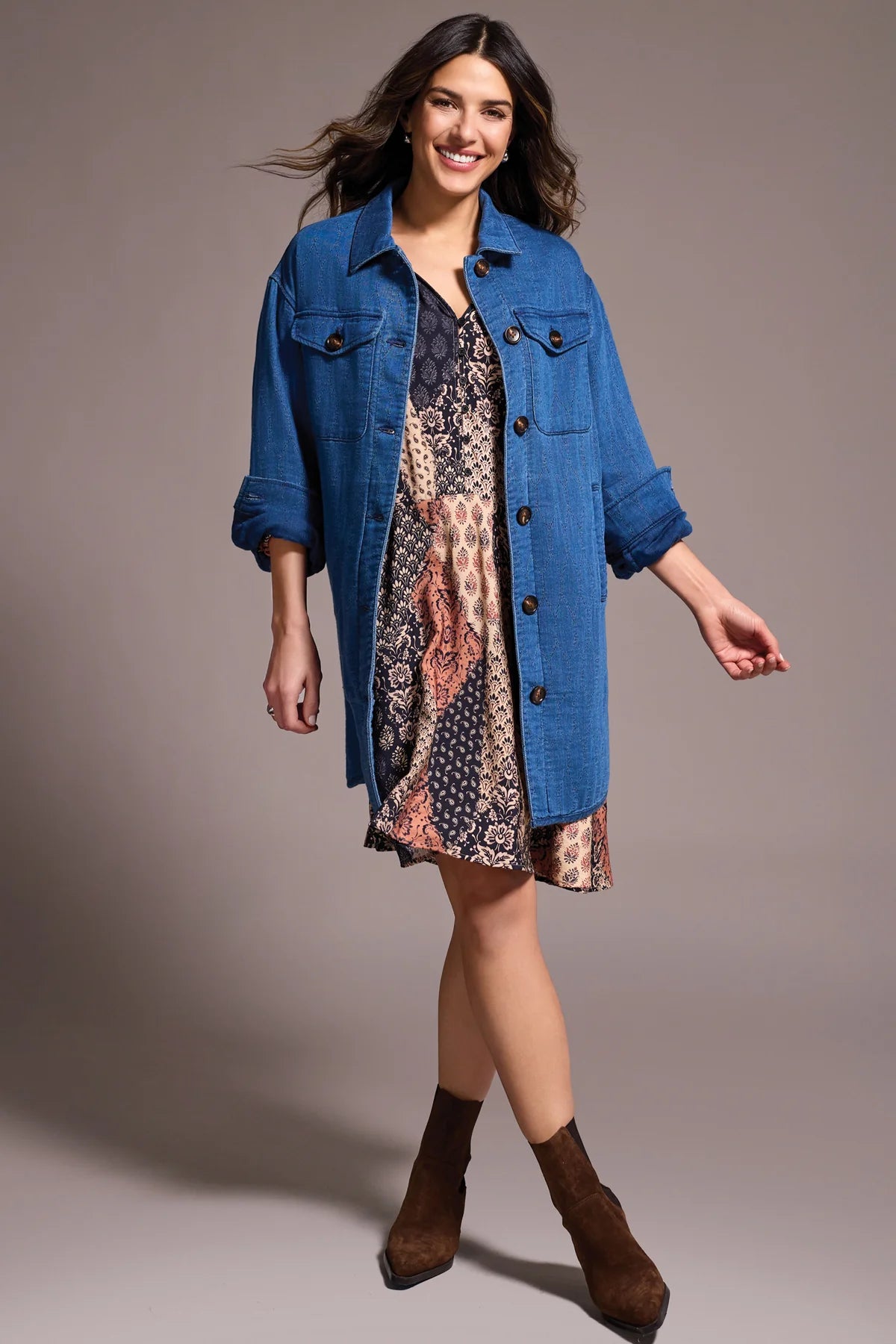 Long Button Front Quilted Shacket. Style TR5902O-5352