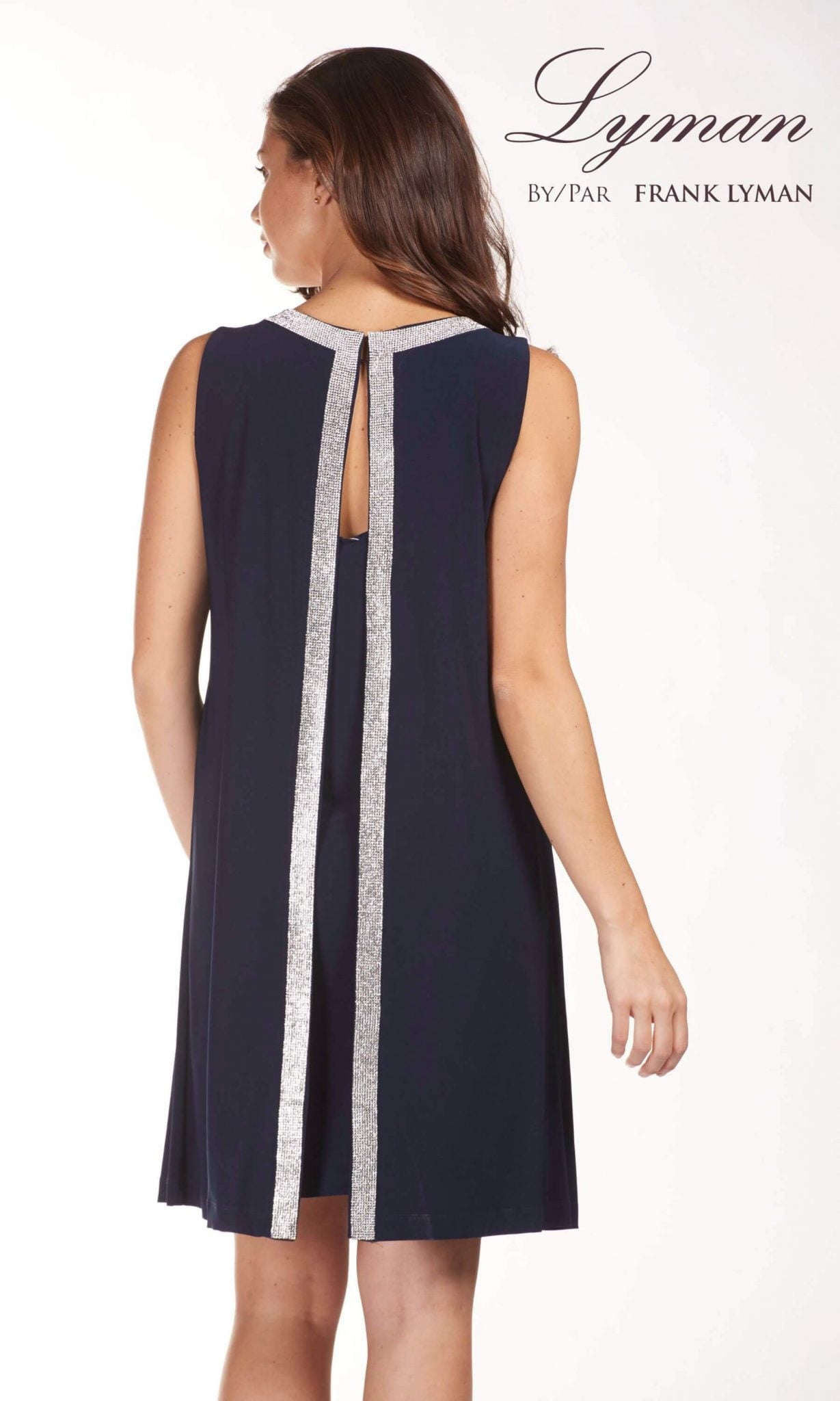 Rhinestone Trim Layered Open Back Dress. Style FL189224