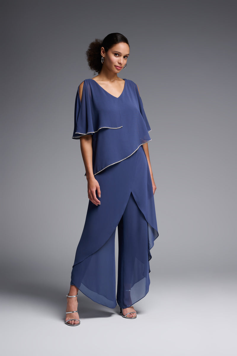 Sheer Overlay Wide Leg Pant in Navy or Black. Style JR231737