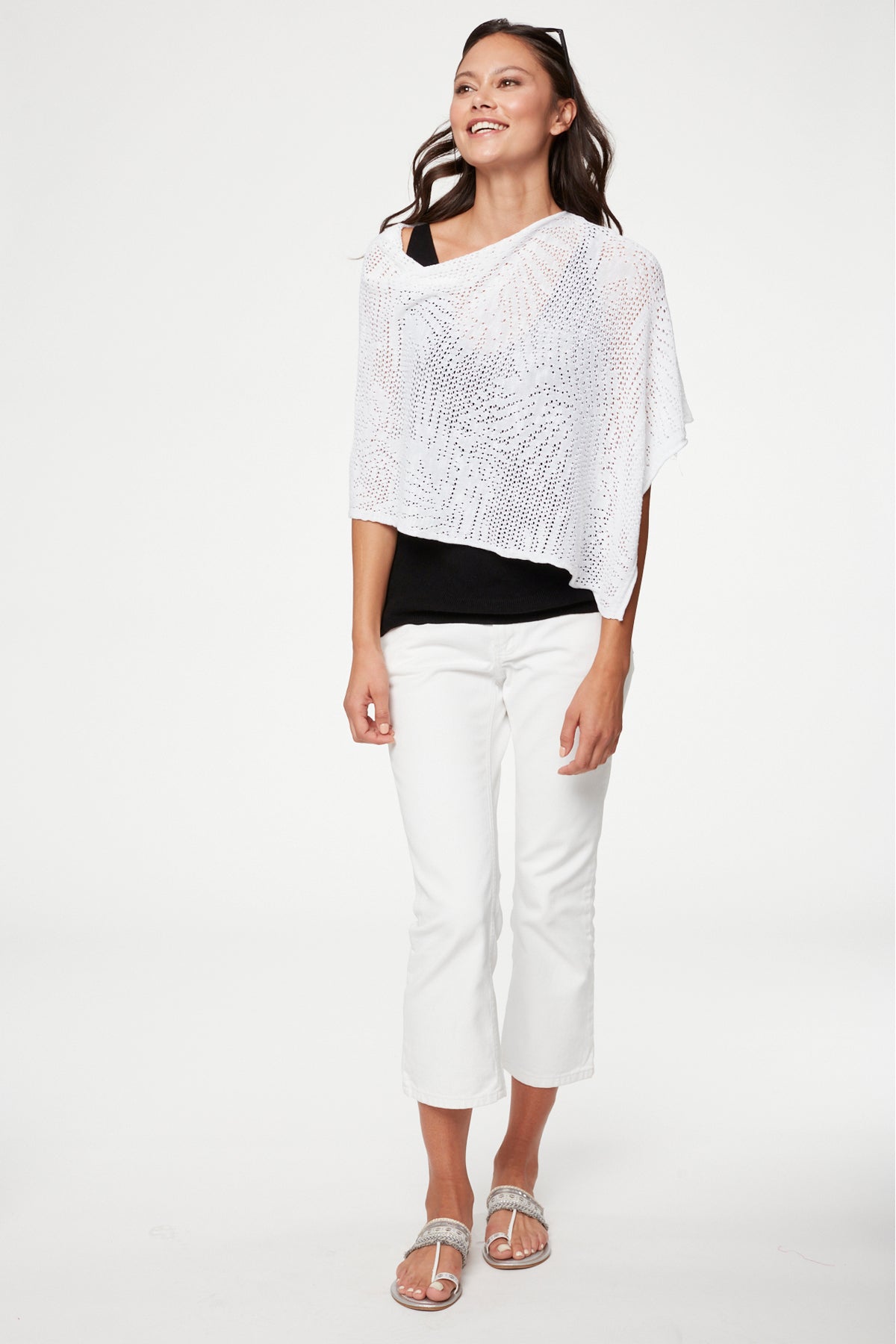 Palm Leaf Knit Poncho in Black or White. Style PH22258