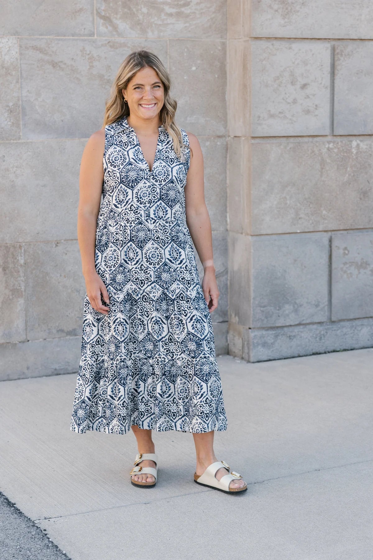 Abstract Print Collared Sleeveless "Clara" Dress. Style SHNP5761