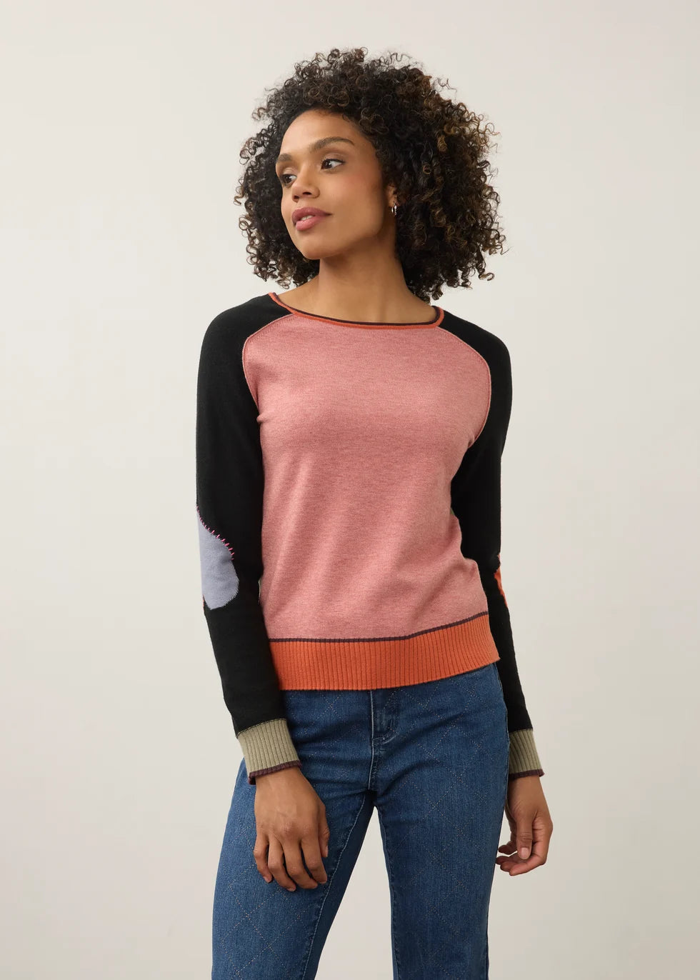 Long Sleeve Boatneck Colour Block Sweater. Style FD1938203
