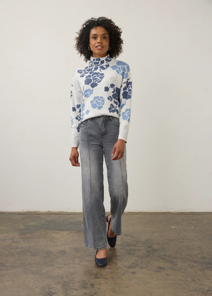 Mock Neck Long Sleeve Printed Sweater. Style FD1301535