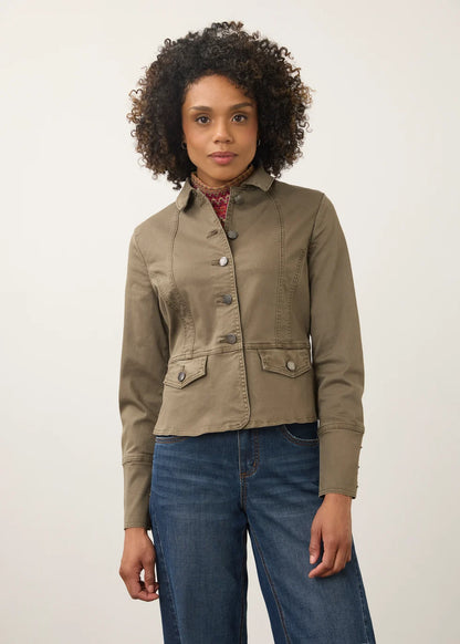 Button Front Contoured Waist Utility Jacket. Style FD10022511