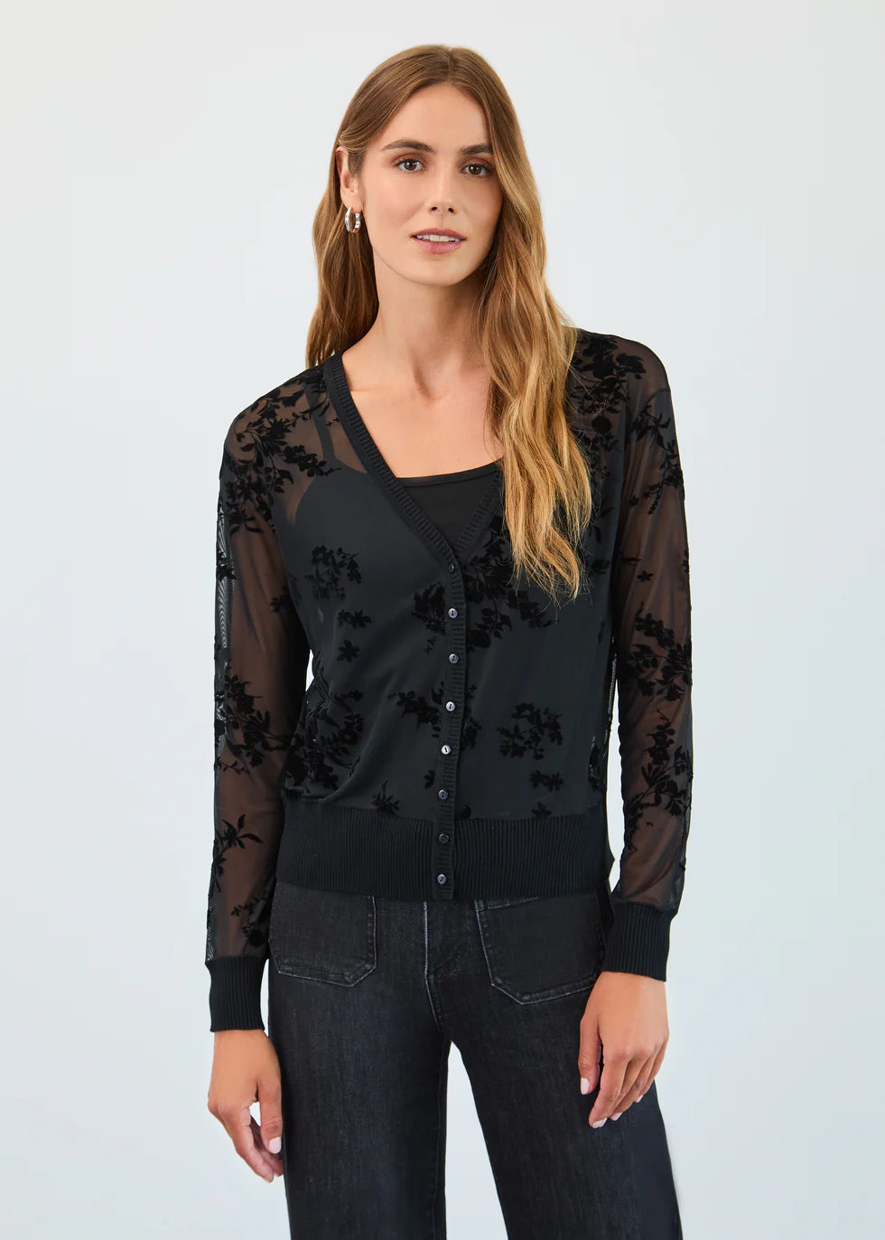 2 Piece Floral Print Mesh Tank & Cardigan Set. Style FD1062226