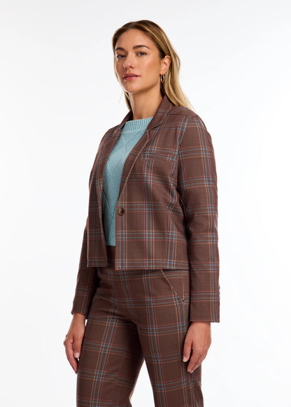 Cropped Plaid Print Blazer. Style FD1110459