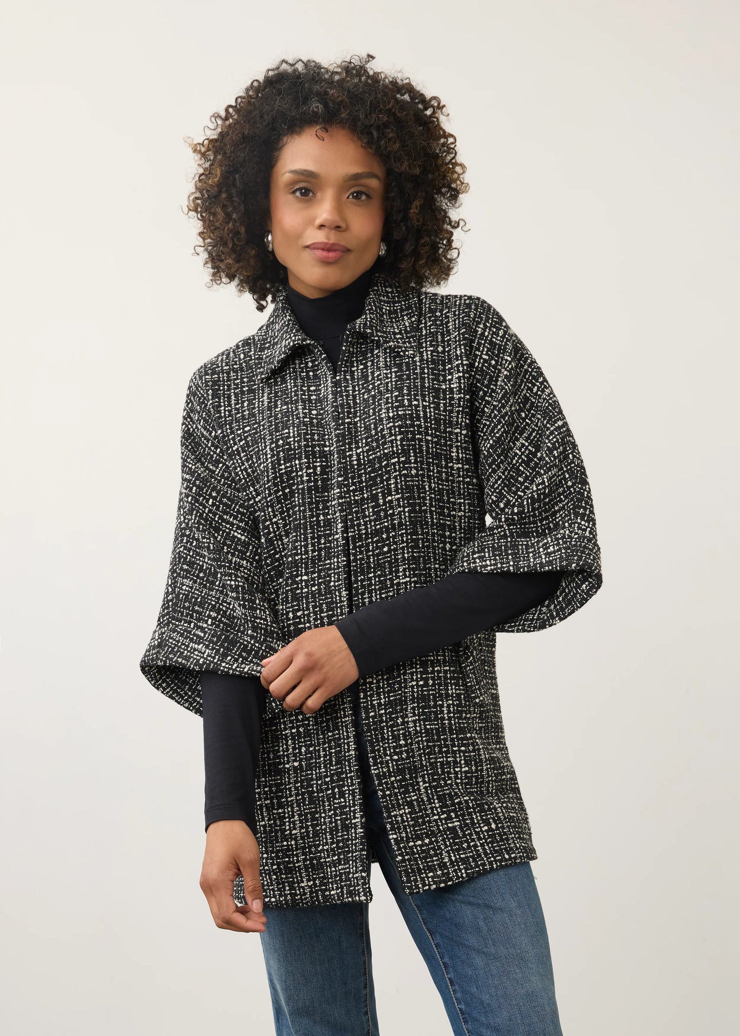 Tweed Poncho Style 3/4 Sleeve Jacket. Style FD11107918