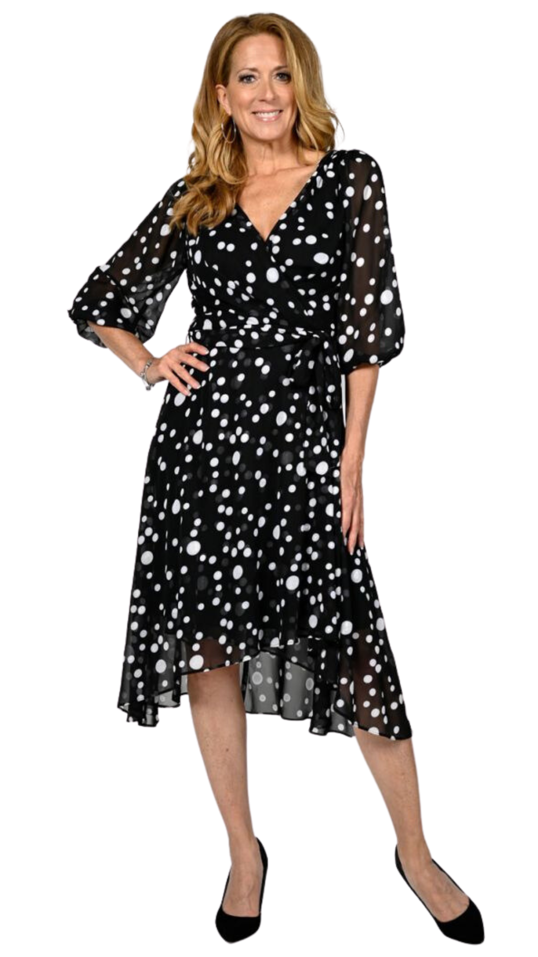 Dot Print Ruffled Hem Dress. Style FL236410