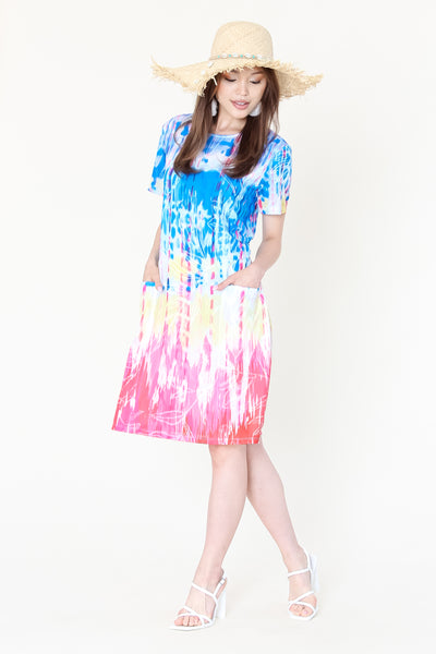 Short Sleeve Tie Dye Pocket Dress. Style CAT12340