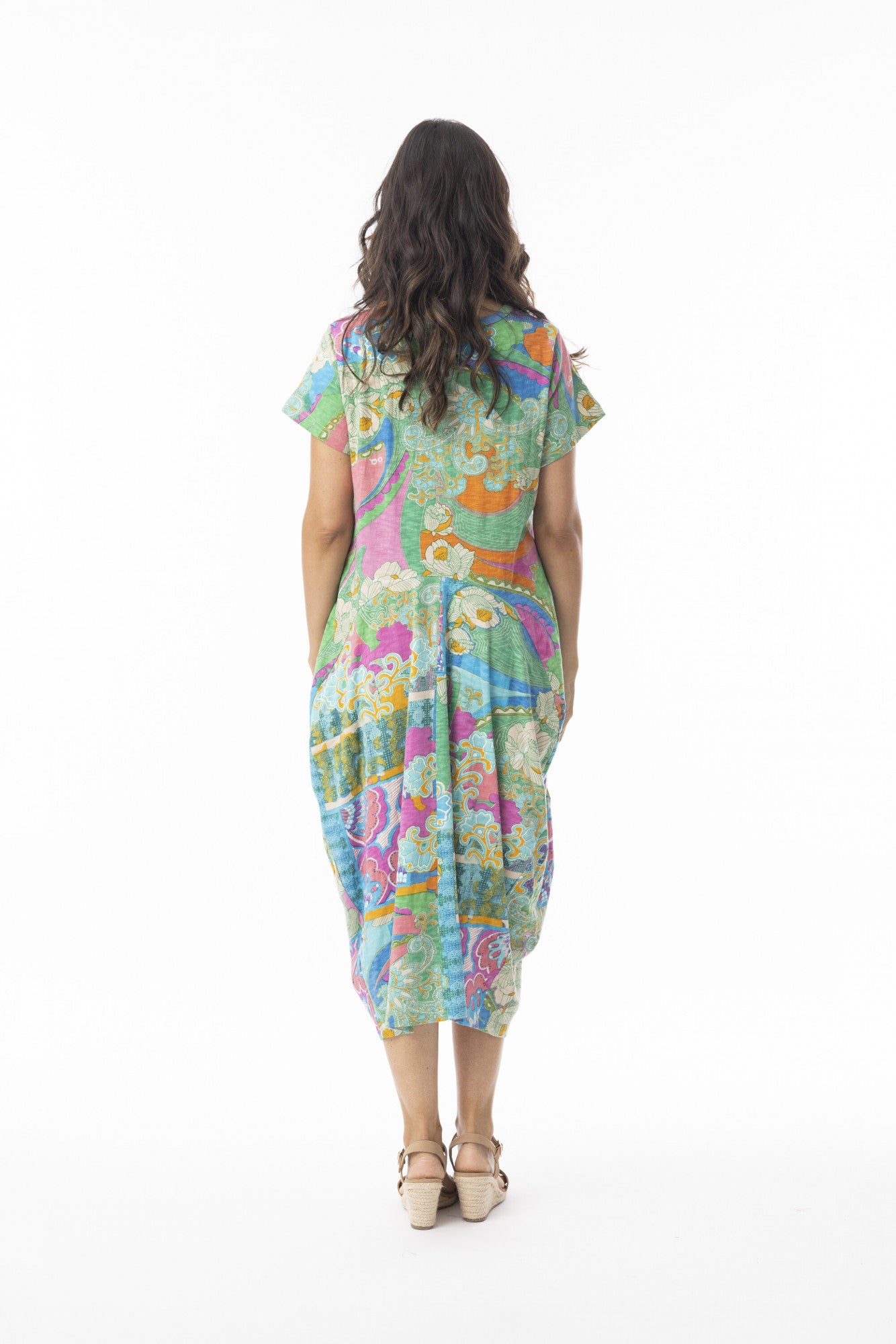 Short Sleeve Printed Bubble Midi Dress. Style ORI20-134