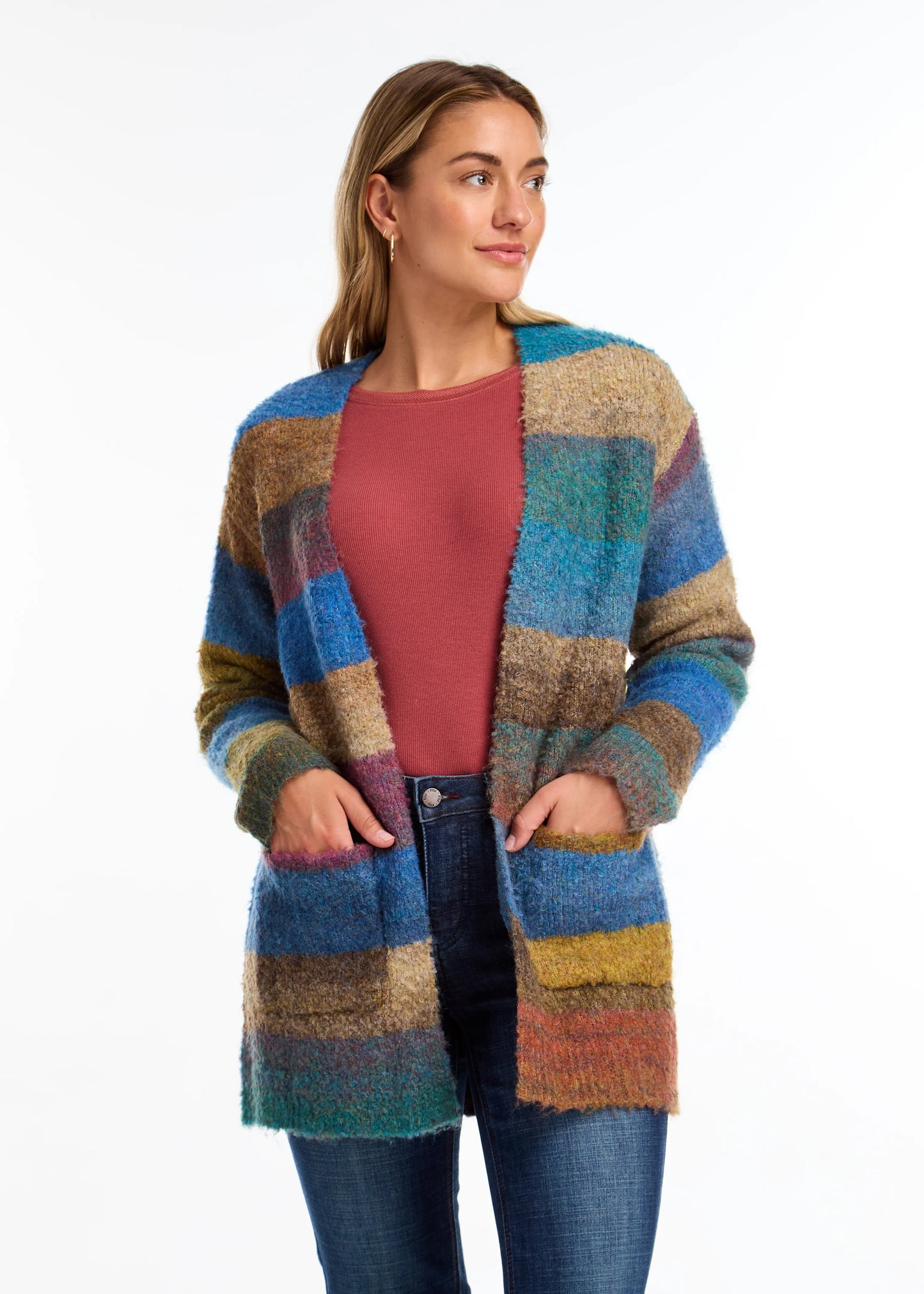 Soft Knit Striped Spacedye Cardigan. Style FD1277104