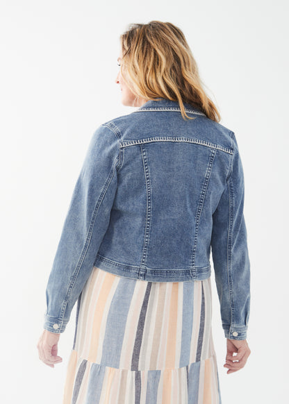 Blanket Stitch Cropped Denim Jacket. Style FD1314843