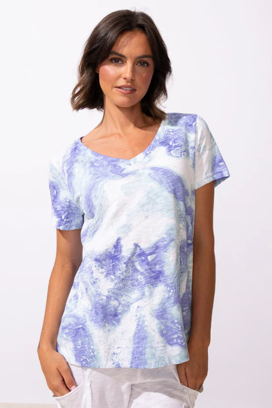 Marble V-Neck Short Sleeve Lightweight Top. Style ESC13500
