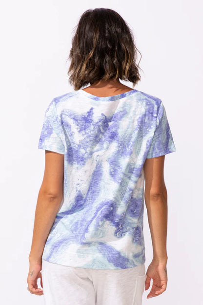 Marble V-Neck Short Sleeve Lightweight Top. Style ESC13500