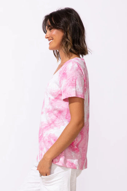 Marble V-Neck Short Sleeve Lightweight Top. Style ESC13500