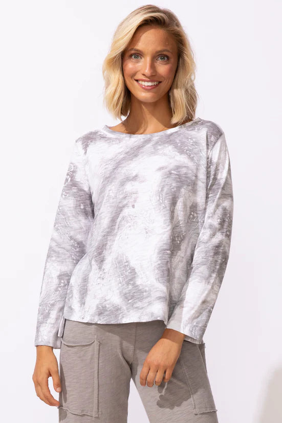 Long Sleeve Marble Print Lightweight Top. Style ESC13525