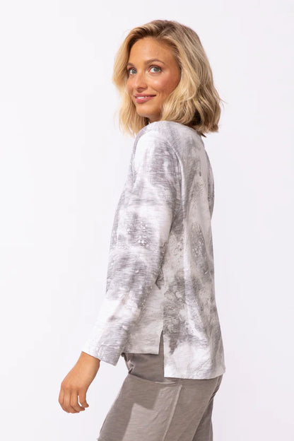 Long Sleeve Marble Print Lightweight Top. Style ESC13525