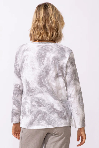 Long Sleeve Marble Print Lightweight Top. Style ESC13525