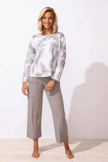 Long Sleeve Marble Print Lightweight Top. Style ESC13525