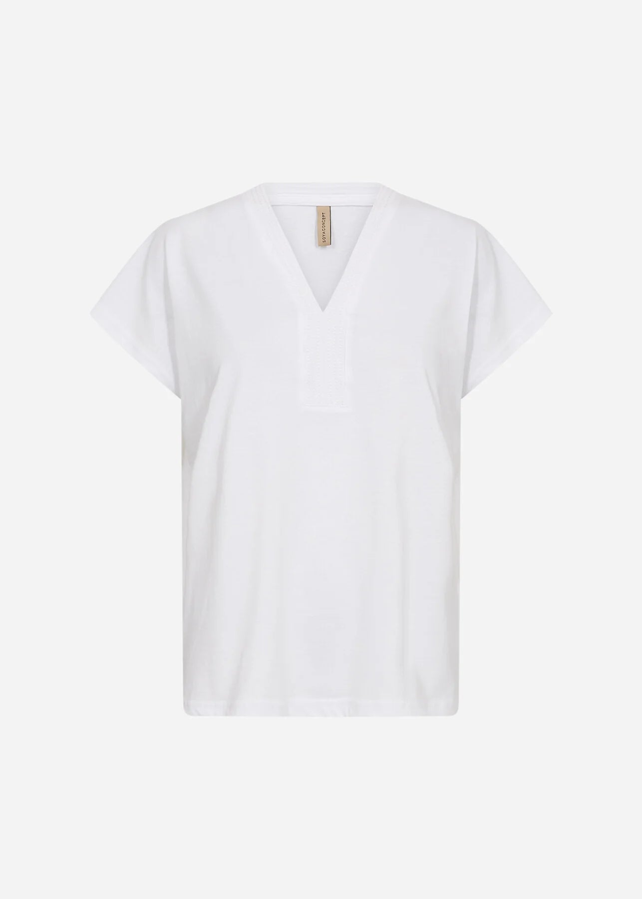 Stitching Detail V-Neckline Short Sleeve Cotton Top. Style SOYA27476