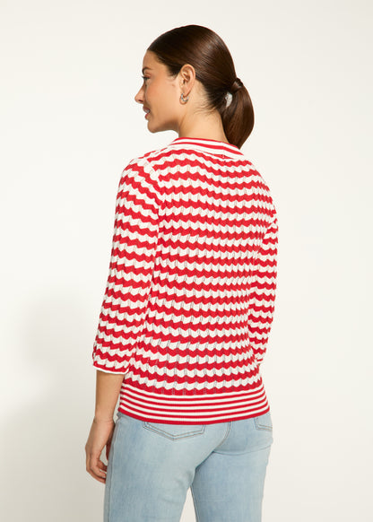 Pointelle Zig Zag Knit Collared Sweater. Style FD1456314