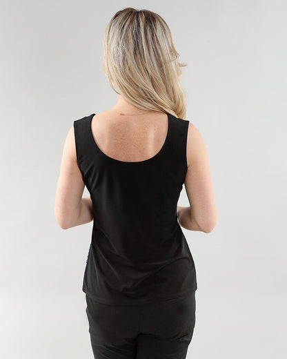 Silky Stretch Round Neck Abstract Print Front Tank. Style MT26S147
