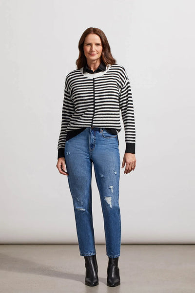 Cozy Black & White Striped Sweater. Style TR1489O-3166