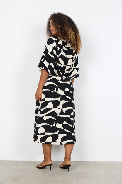 Abstract Print Elastic Waist Short Sleeve Dress. Style SOYA41614