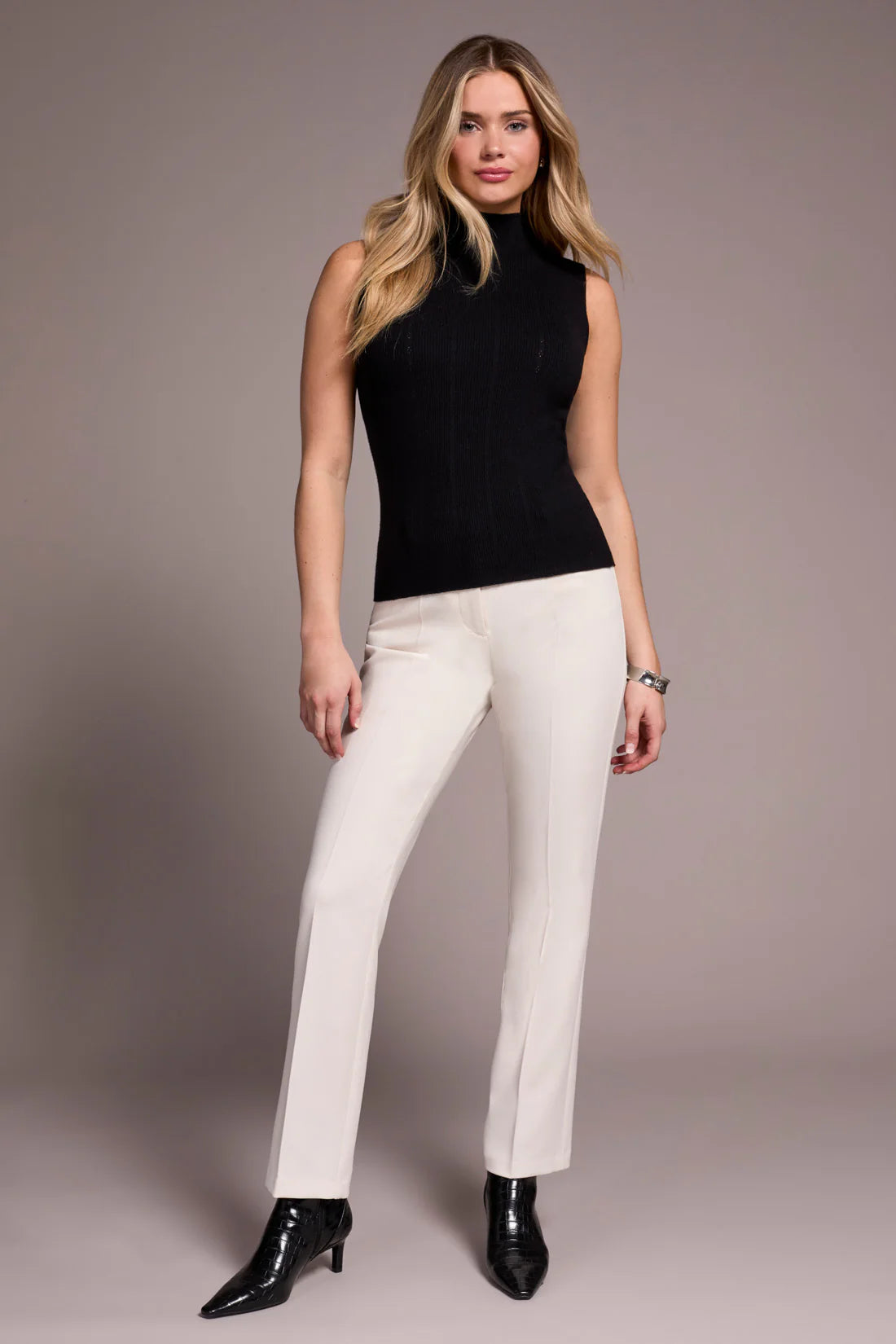 Sleeveless Mock Neck Ribbed Top. Style TR1561O-3833