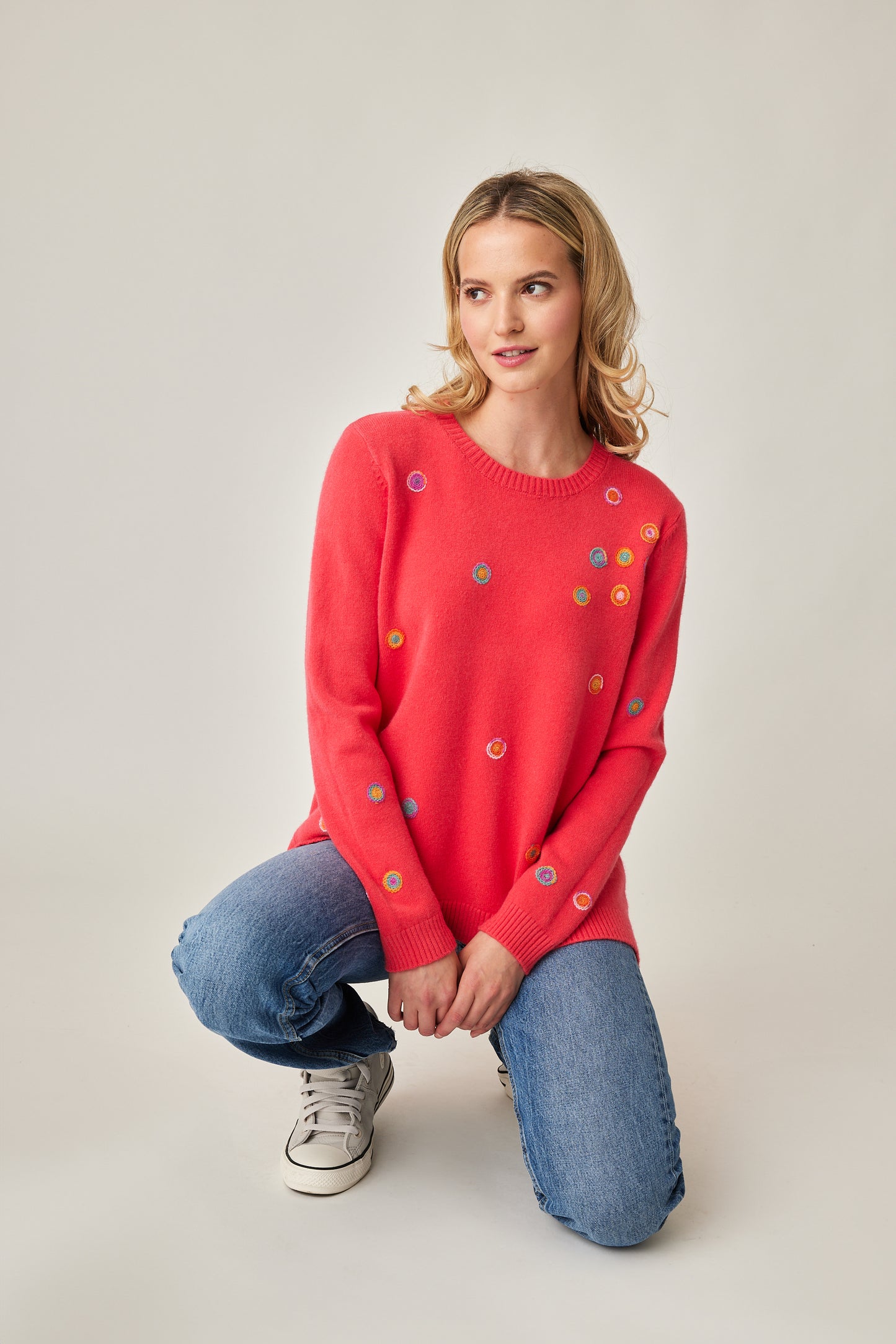 Embroidered Dot Print Soft Knit Sweater. Style PH15701