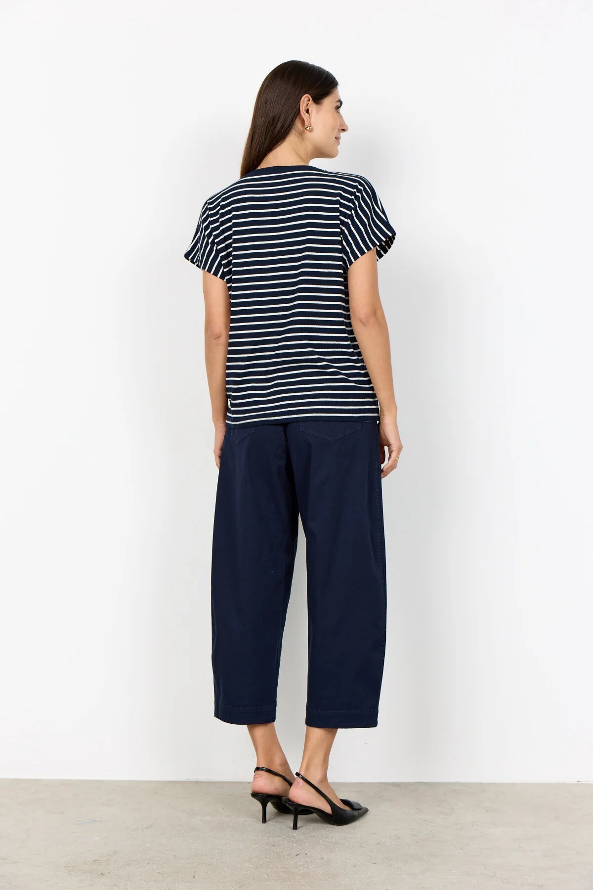 Striped Ribbed V-Neck Short Sleeve Top. Style SOYA27514