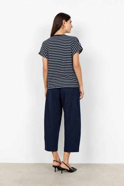 Striped Ribbed V-Neck Short Sleeve Top. Style SOYA27514