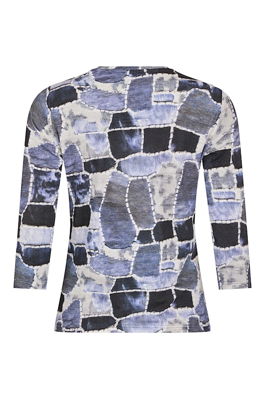 Abstract Print V-Neck 3/4 Sleeve Top. Style SUN6028