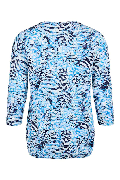 V-Neck 3/4 Sleeve Abstract Print Elastic Waist Top. Style SUN6062