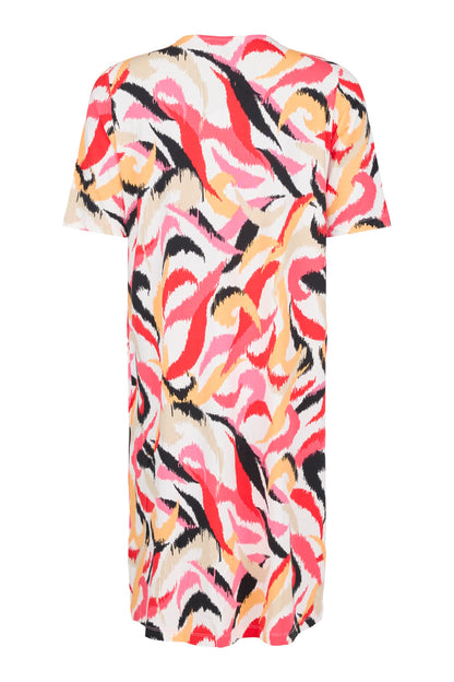 V-Neck & Pleat Abstract Print Short Sleeve Dress. Style SUN6237