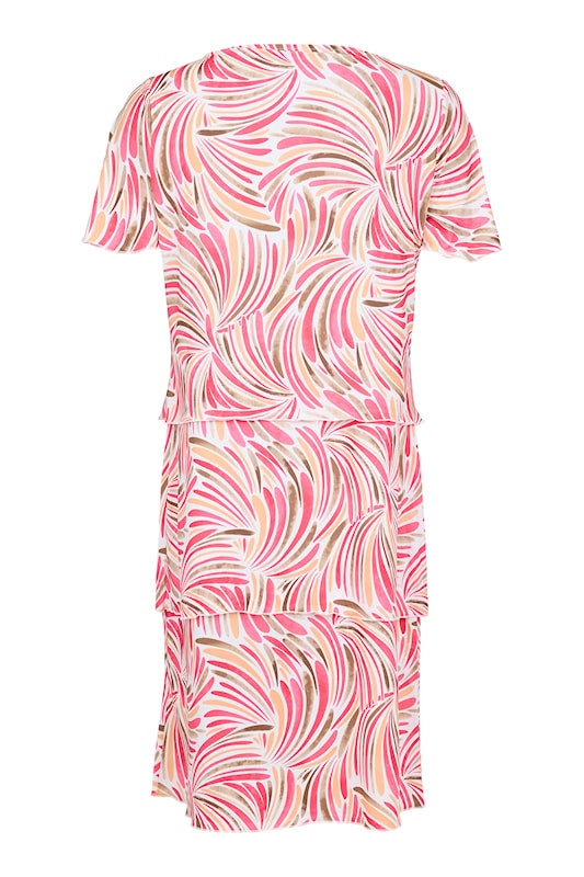 Layered Printed Boat Neck Short Flutter Sleeve Ruffle Dress. Style SUN6279