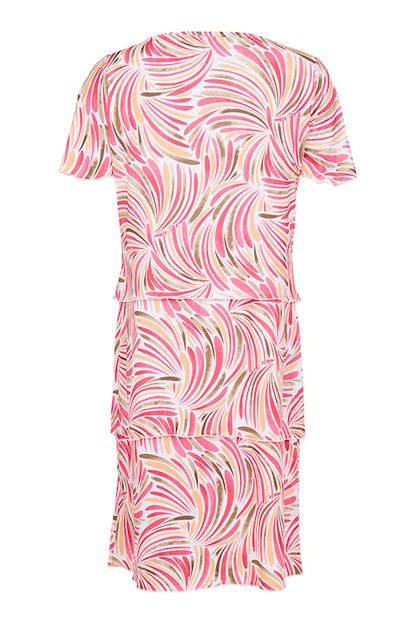 Layered Printed Boat Neck Short Flutter Sleeve Ruffle Dress. Style SUN6279