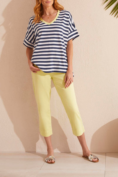 Boxy Fit Striped High Low Top. Style TR1667O-3547