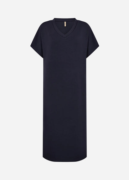 V-Neck Drop Shoulder Soft Stretch Fabric Midi Dress. Style SOYA27539